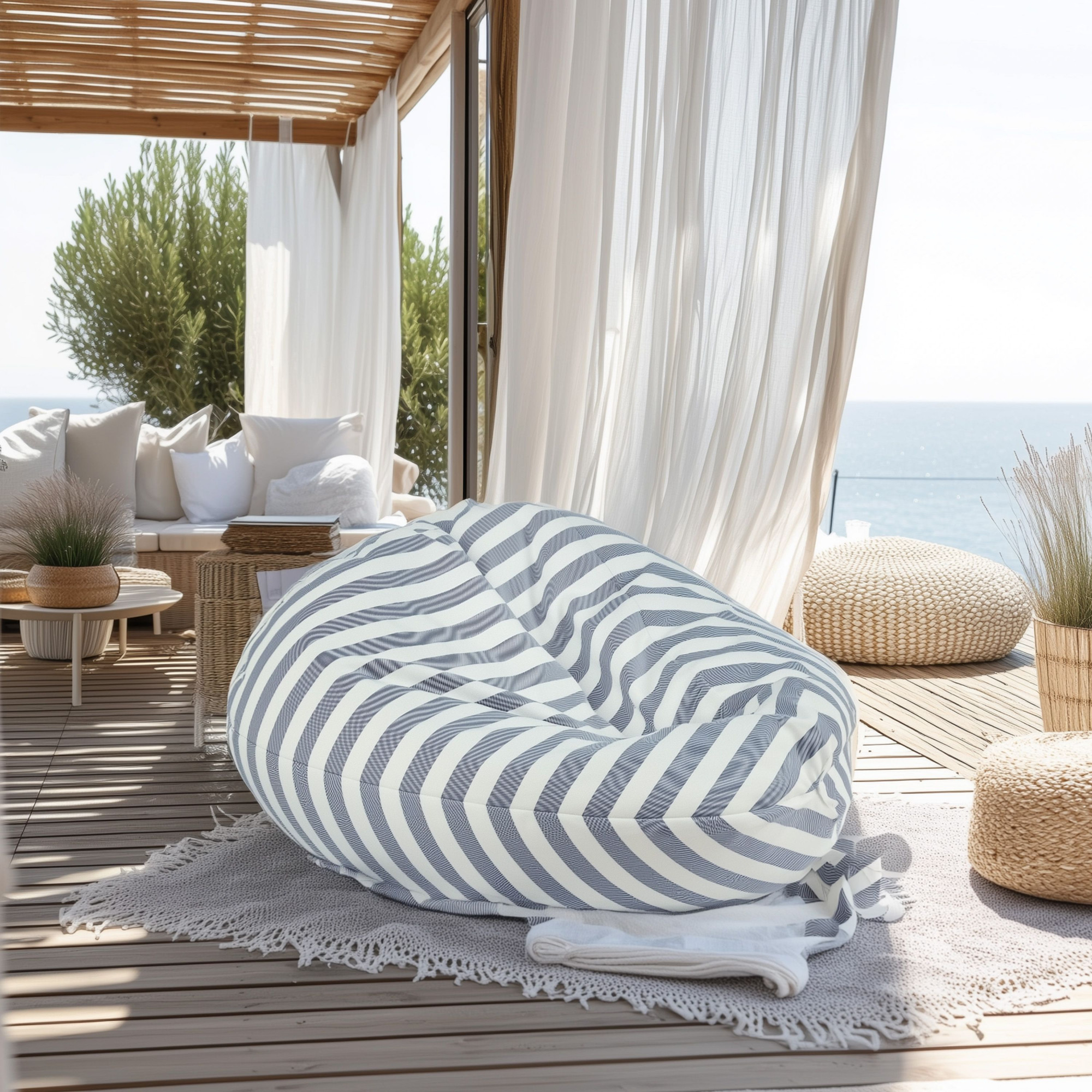 Sedací vak Sako Riviera s tmavě modrými pruhy OUTDOOR