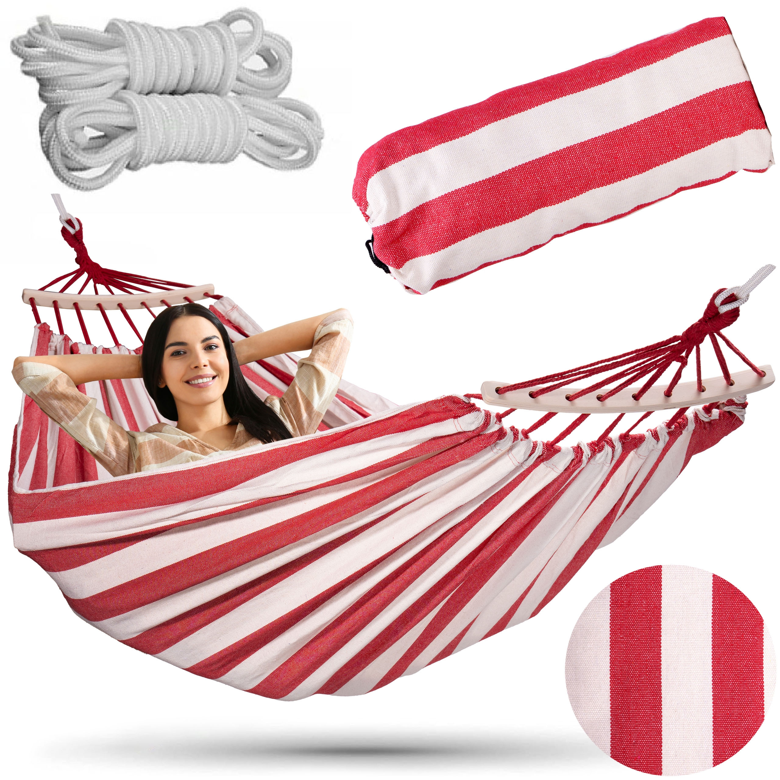 Dvoumístná houpací síť EDEN PANNA COTTA 150x260 cm s pruhy