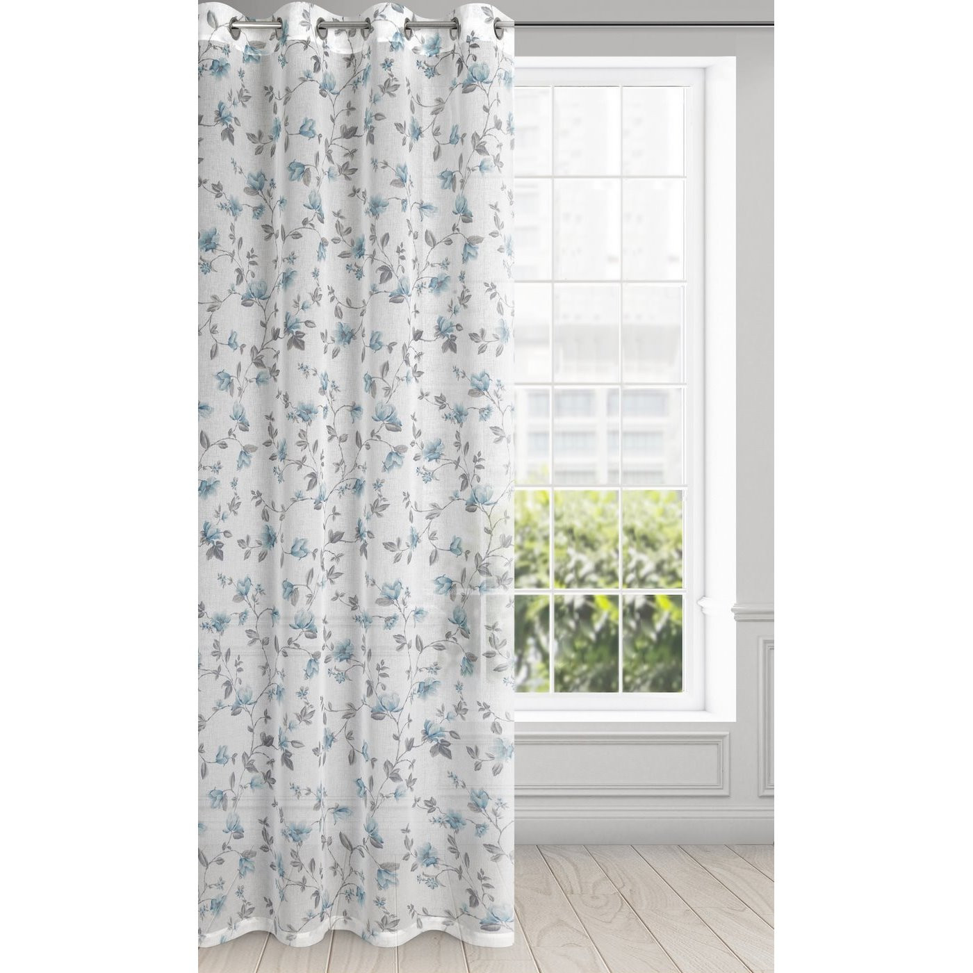 Hotová záclona JENNY bílá / modrá - na průchodkách