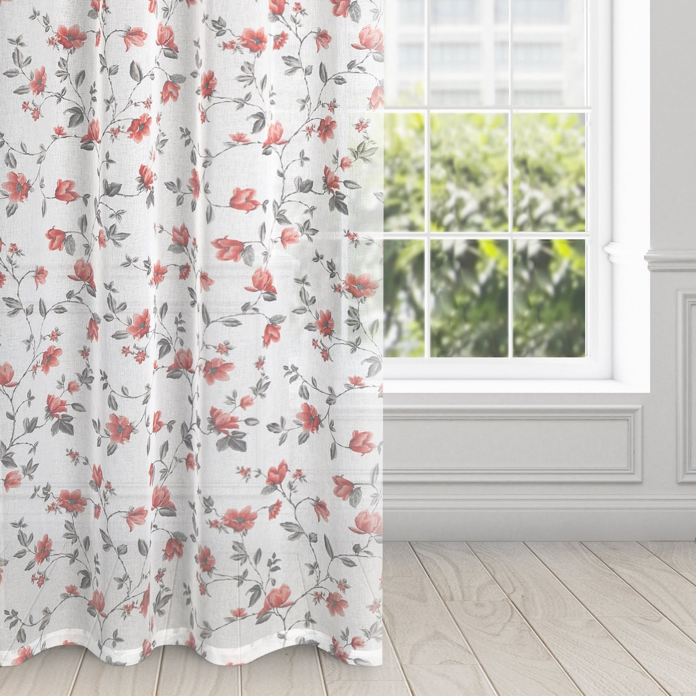 Hotová záclona JENNY bílá / cihlová - na průchodkách