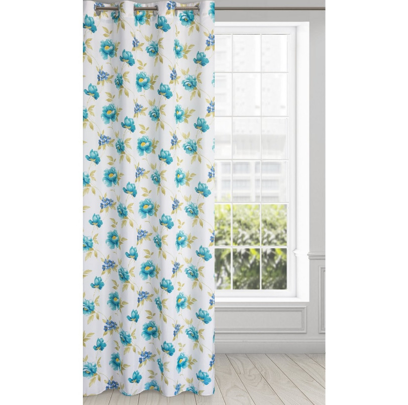 Hotový závěs ALMA bílo-modrý - na průchodkách