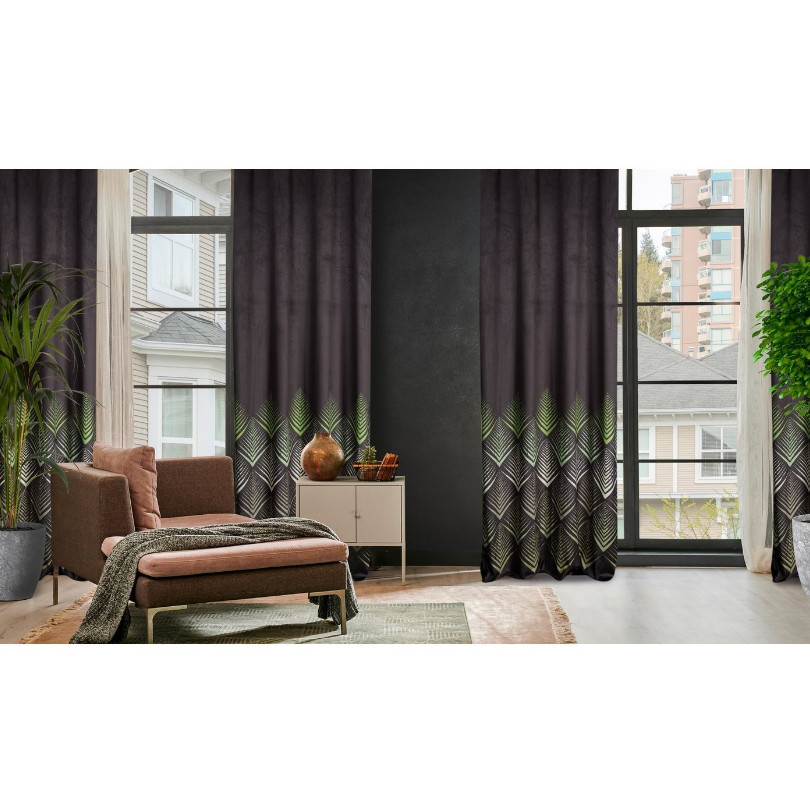 Hotový závěs ANGELINA olivovo-černý - na průchodkách