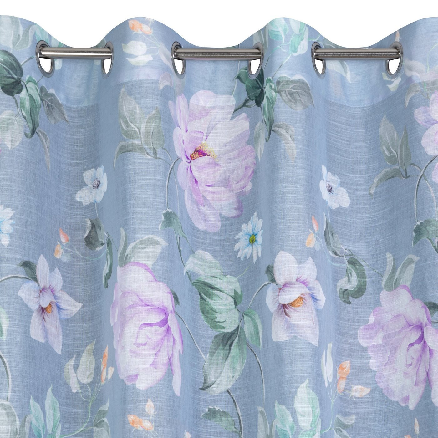 Hotový závěs FLORA stříbrný / fialový - na průchodkách