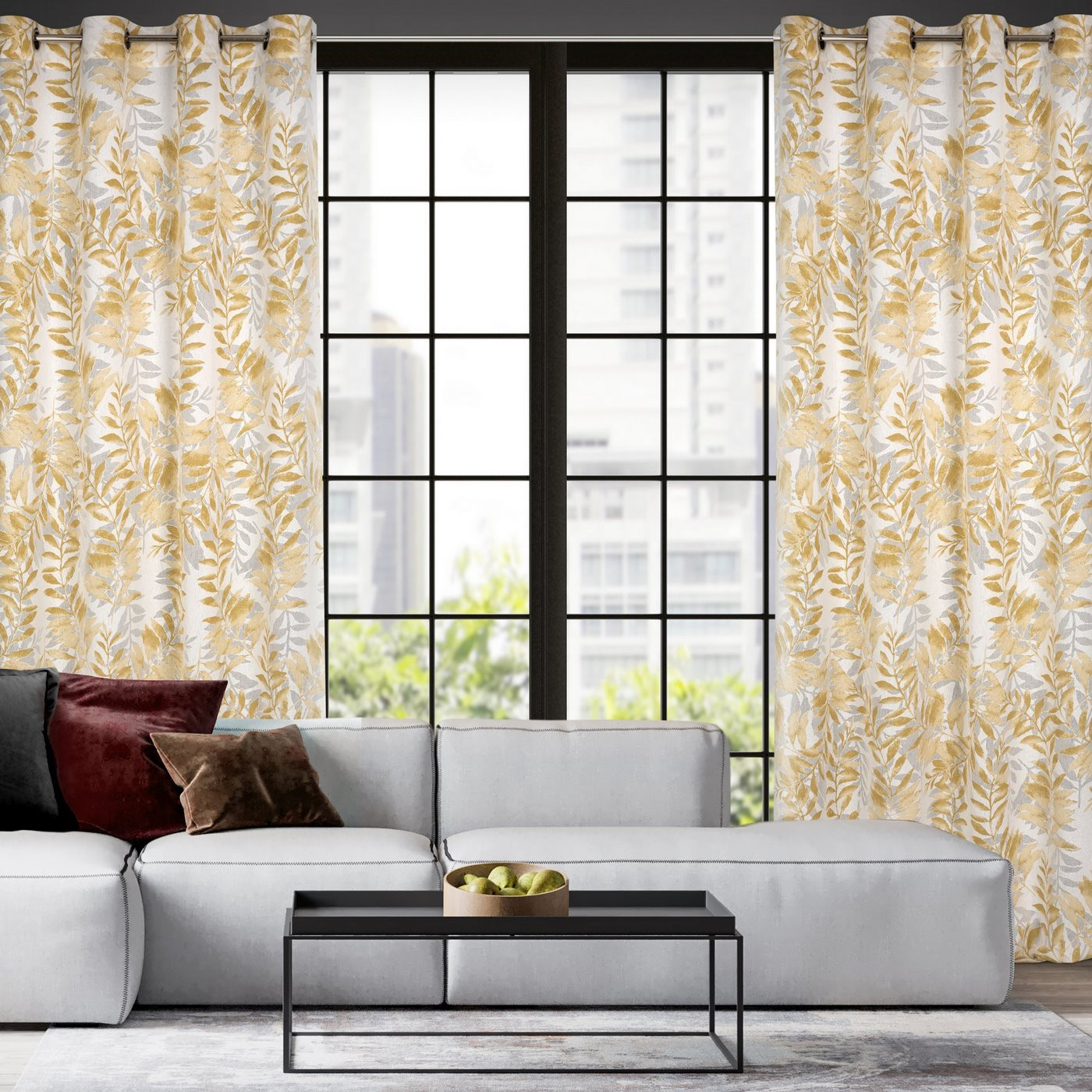 Hotový závěs HARIET hořčicový - na průchodkách