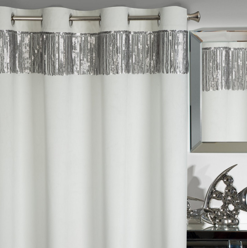 Hotový závěs JASPER bílo-stříbrný - na průchodkách