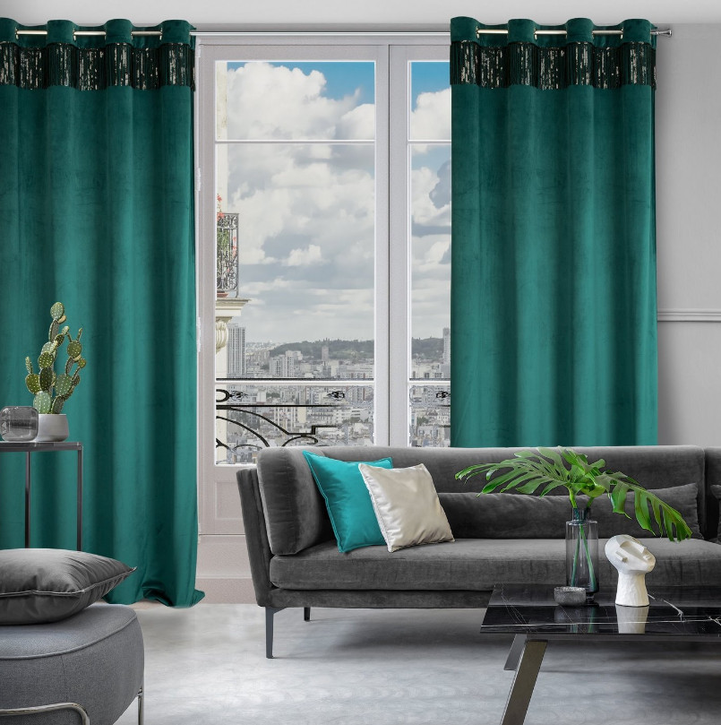 Hotový závěs JASPER tmavě tyrkysový - na průchodkách