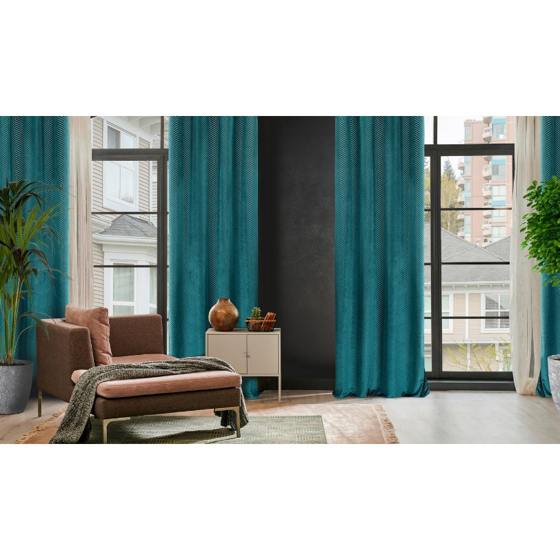 Hotový závěs LUSSI tmavě tyrkysový - na průchodkách