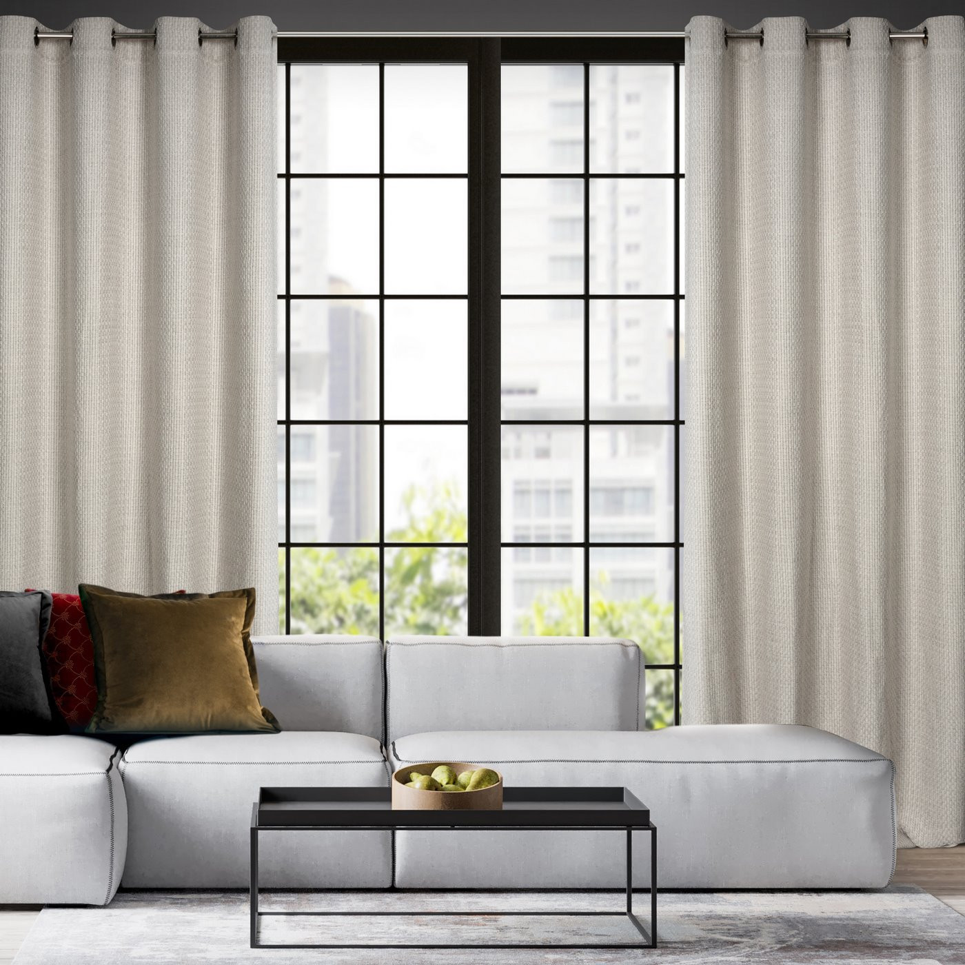 Hotový závěs MADISON stříbrný - na průchodkách