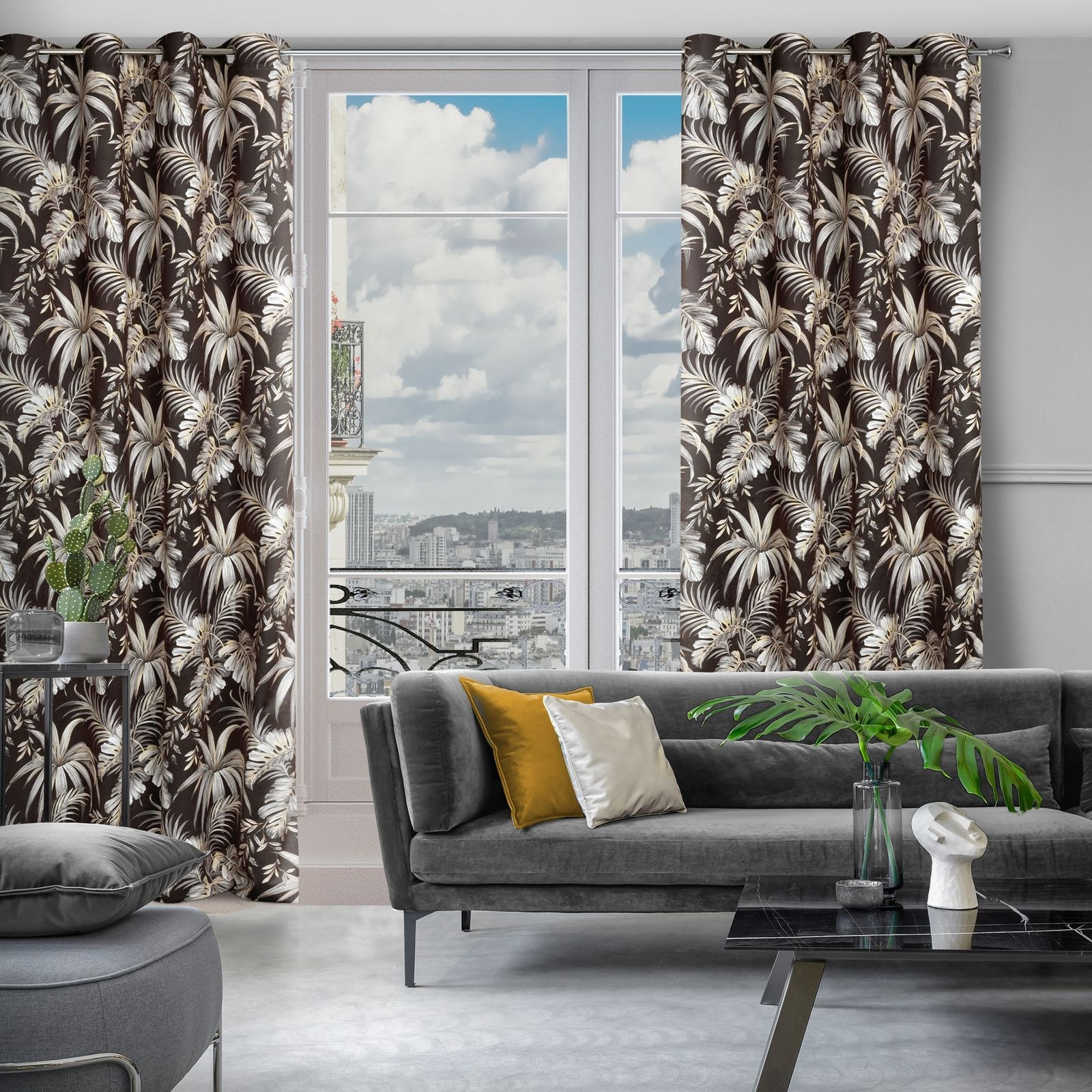 Hotový závěs MAGI černo-béžový - na průchodkách