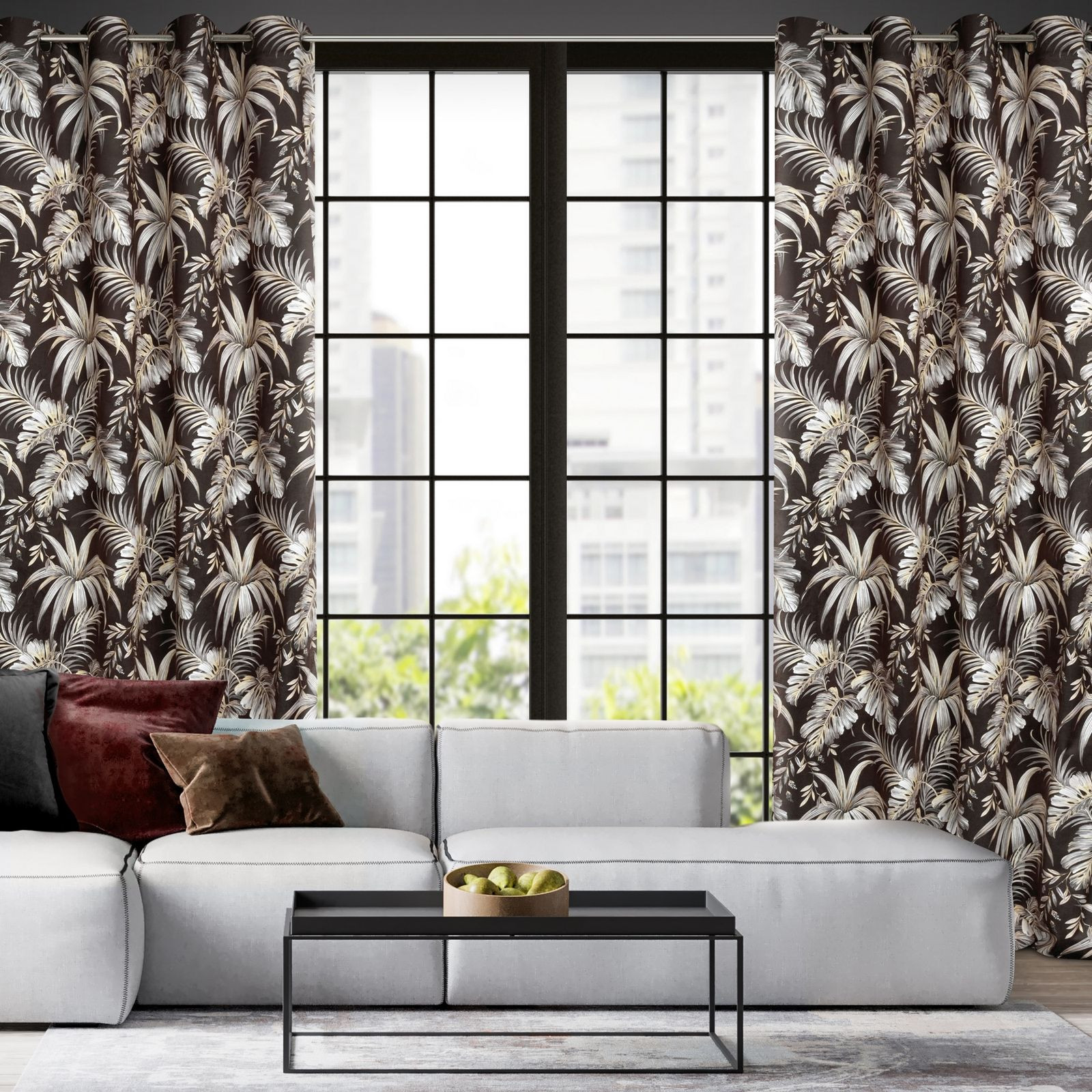 Hotový závěs MAGI černo-béžový - na průchodkách