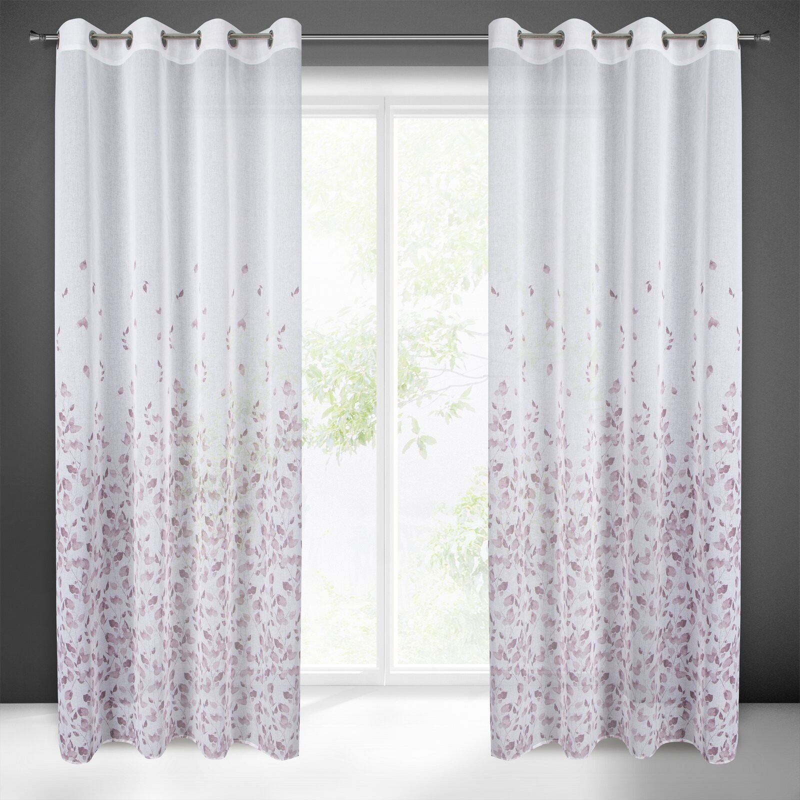 Hotový závěs NOEMI bílo-fialový - na průchodkách