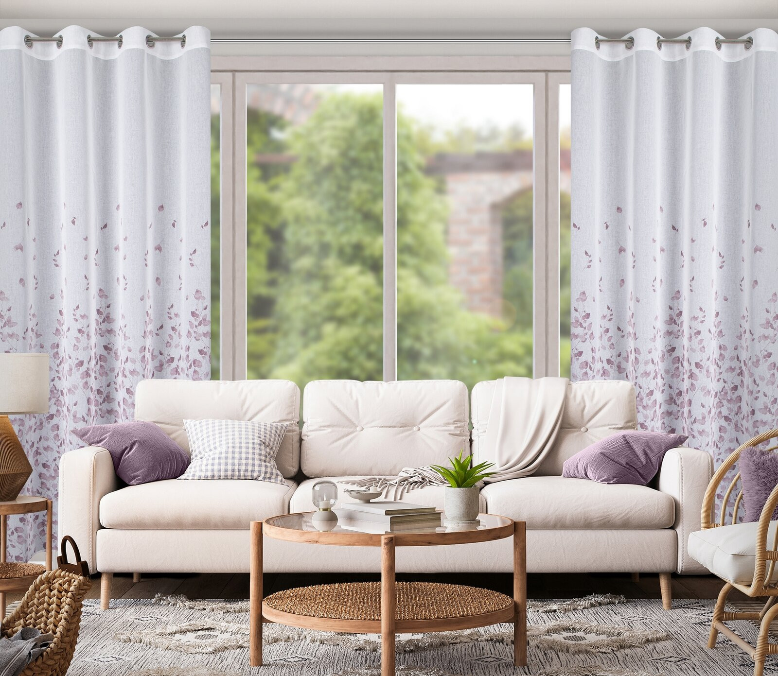 Hotový závěs NOEMI bílo-fialový - na průchodkách