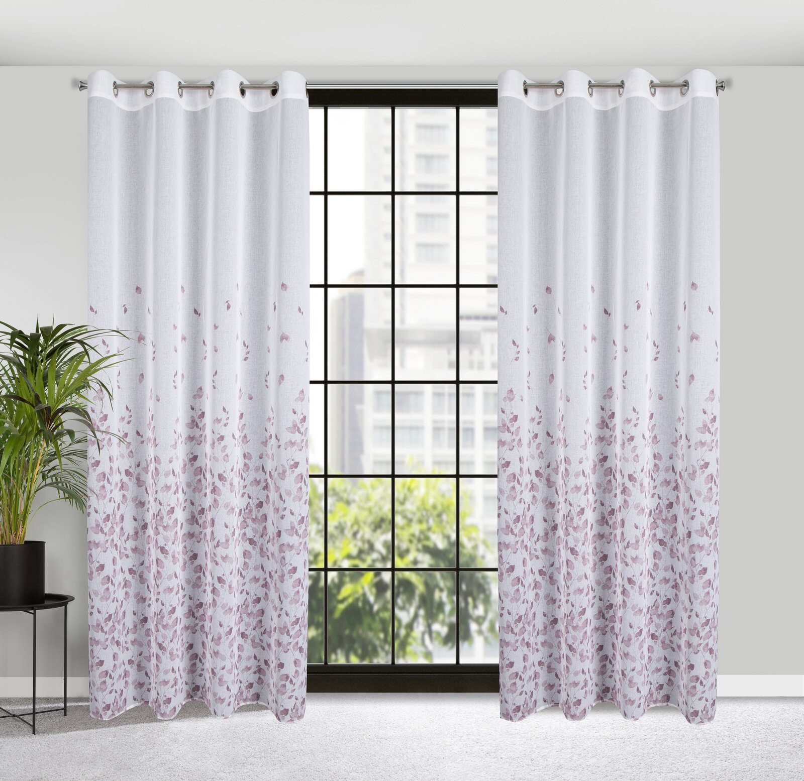 Hotový závěs NOEMI bílo-fialový - na průchodkách