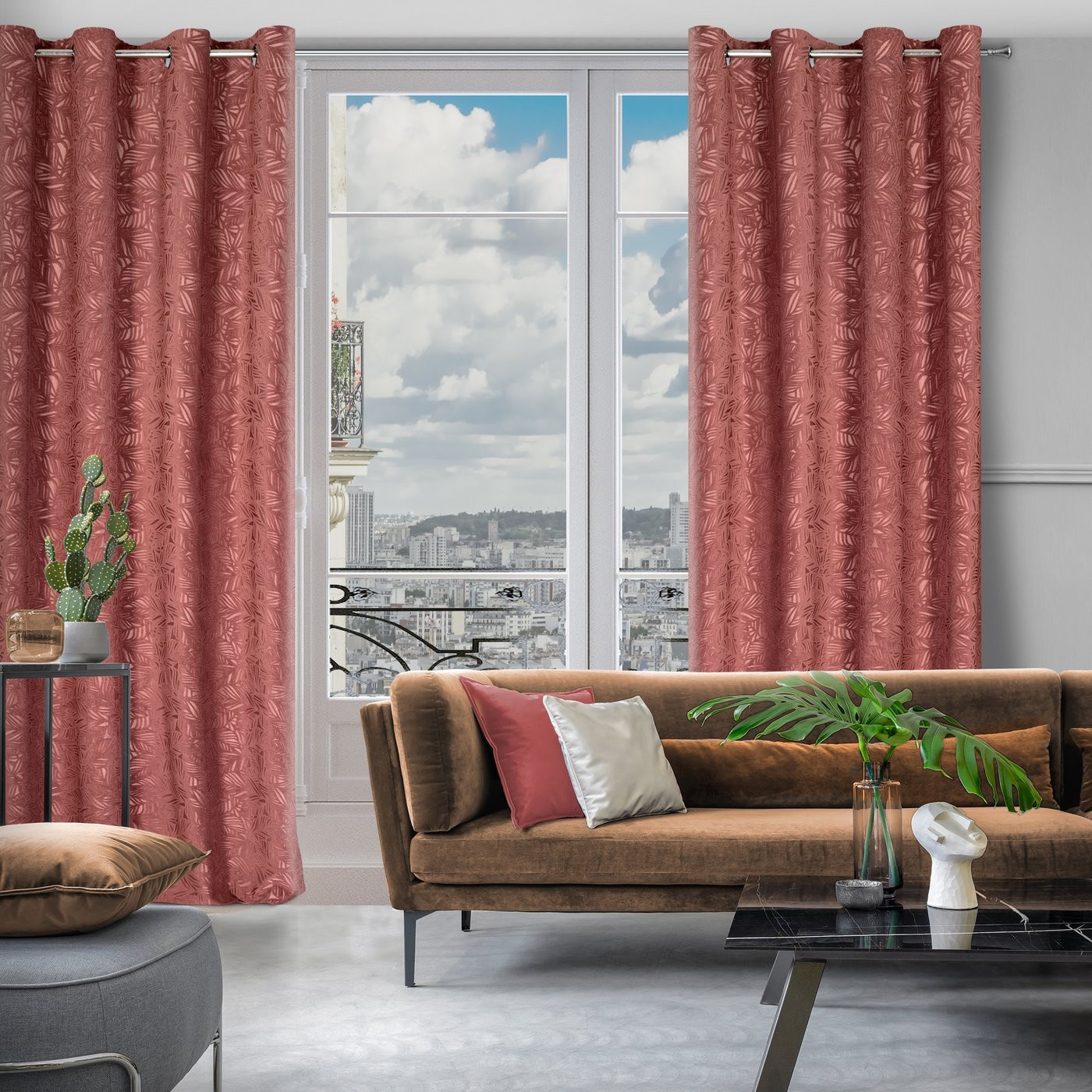 Hotový závěs OCTAVIA tmavě růžový - na průchodkách