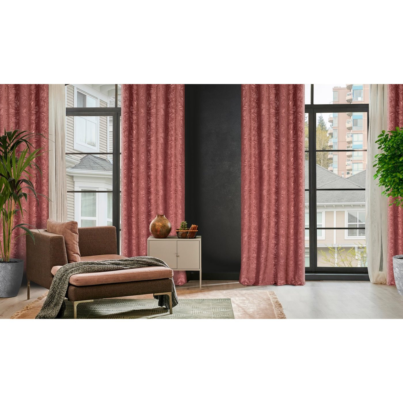 Hotový závěs OCTAVIA tmavě růžový - na průchodkách