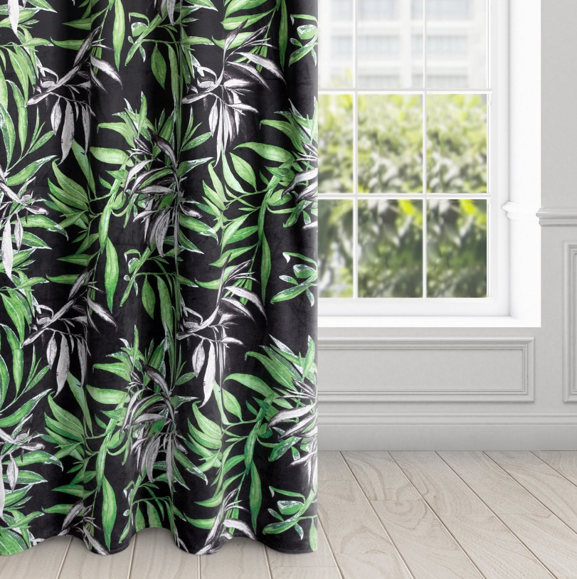 Hotový závěs PIERRE CARDIN ZOJA černý / zelený - na průchodkách