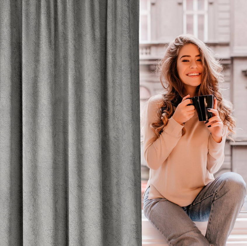 Hotový závěs RIVA popelový - na pásce