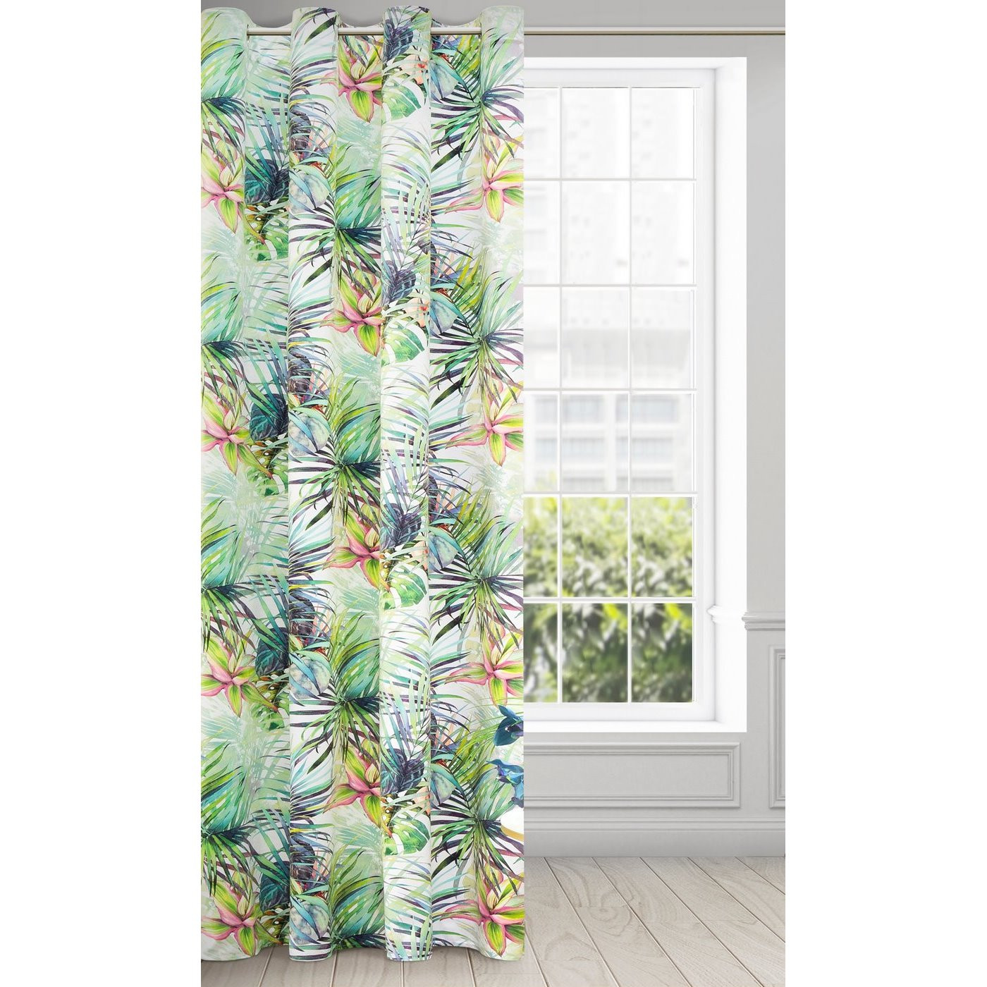 Hotový závěs ROMMY bílo-zelený - na průchodkách