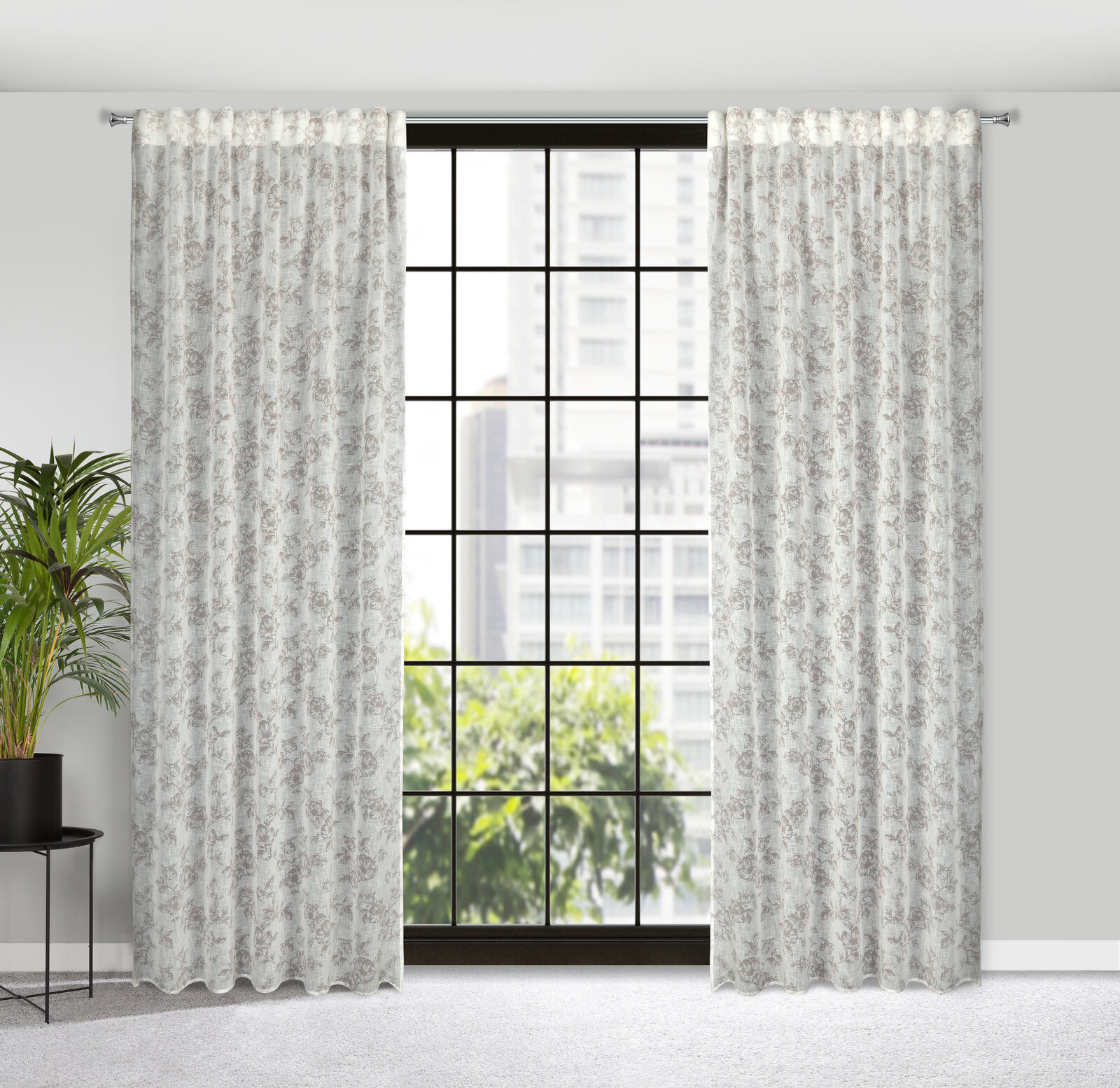 Hotový závěs WIKI bílá / šedá - na pásce