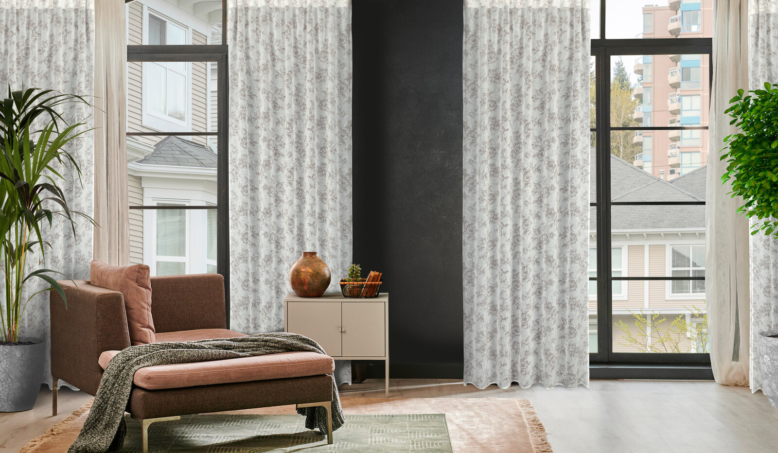 Hotový závěs WIKI bílá / šedá - na pásce