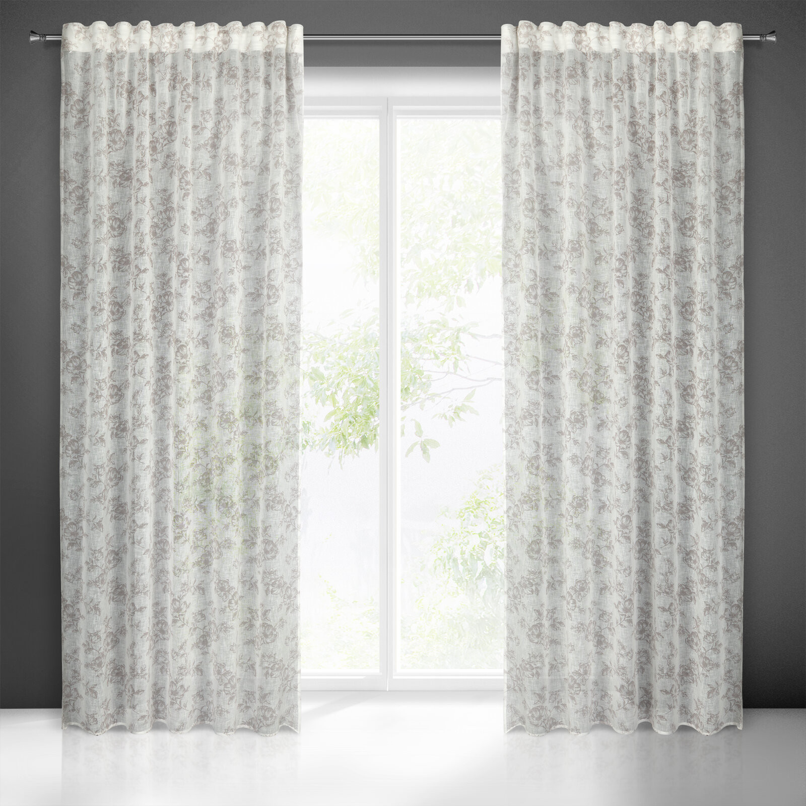 Hotový závěs WIKI bílá / šedá - na pásce