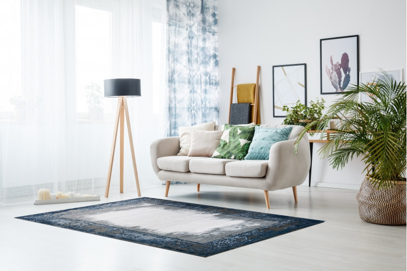 Koberec AKRYL VALS 0A036A C53 46 Ramka slonová kost / nebeský