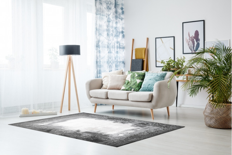 Koberec AKRYL VALS 0A036A C53 48 Ramka sloní kost / šedá