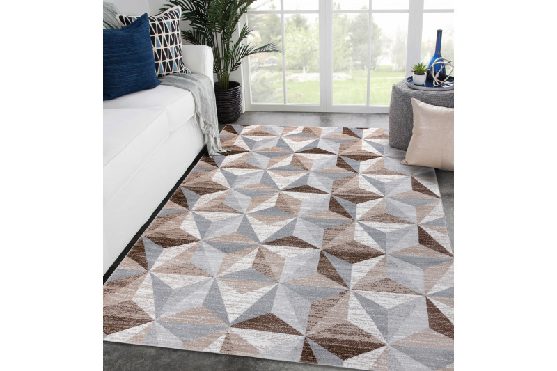 Koberec ARGENT - W6096 Trojúhelníky béžový / šedý