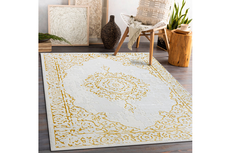 Koberec CORE 6268 Ramka, ornament - sloní kost / zlatý