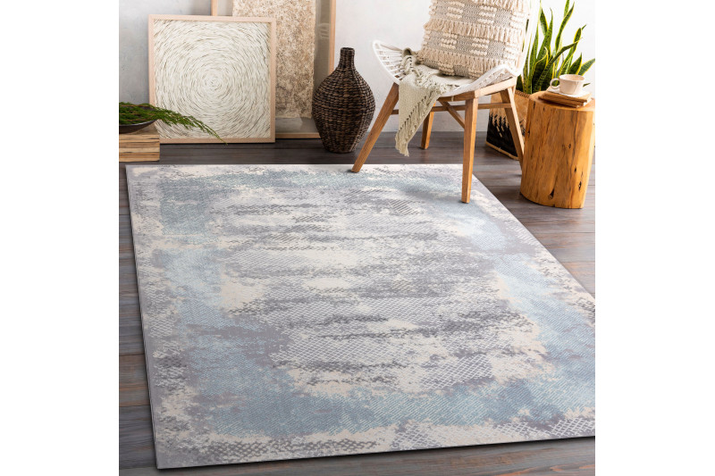 Koberec CORE A004 Ramka - sloní kost / šedý / modrý