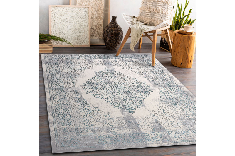Koberec CORE W7161 Rozeta Vintage - světlomodrý / krém / šedý