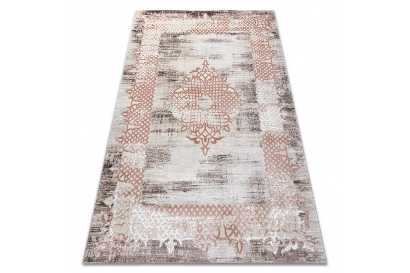 Koberec CORE W9797 Ramka, Rozeta - béžový / růžový