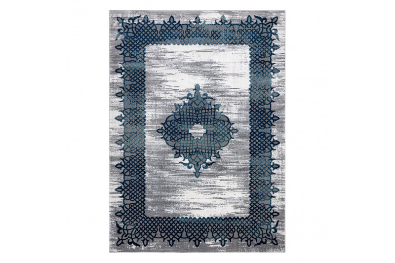 Koberec CORE W9797 Ramka, Rozeta - modrý / šedý