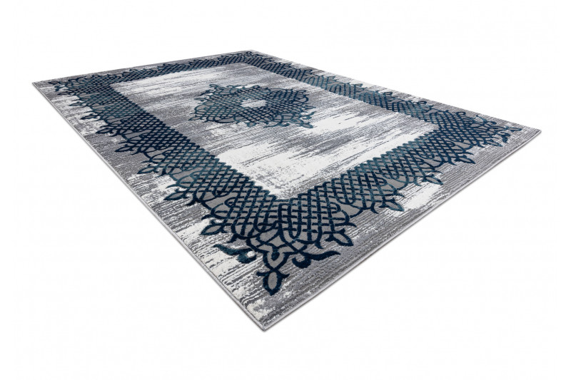 Koberec CORE W9797 Ramka, Rozeta - modrý / šedý