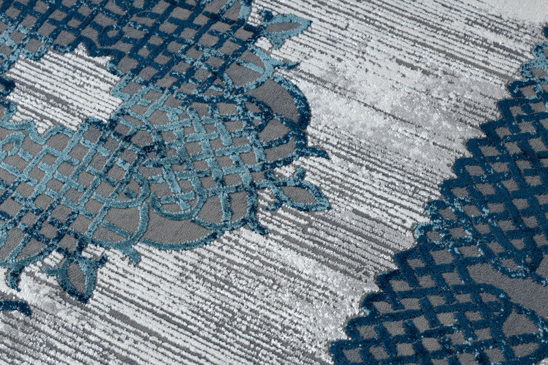 Koberec CORE W9797 Ramka, Rozeta - modrý / šedý