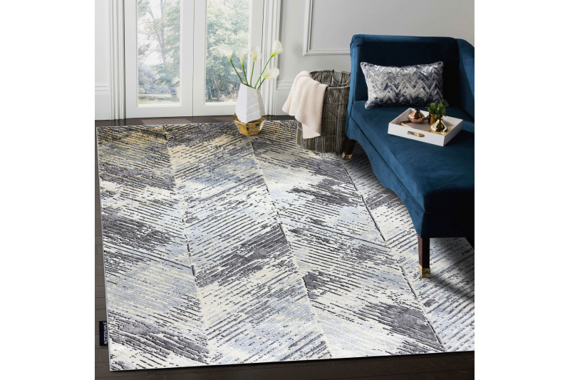 Koberec DE LUXE 2087 Jodelka Chevron vintage - zlatý / šedý