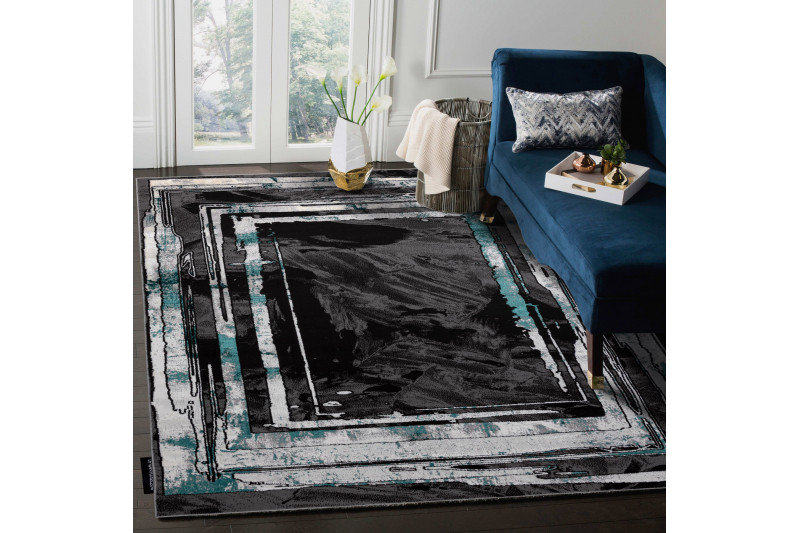 Koberec DE LUXE 619 Ramka - šedý / zelený