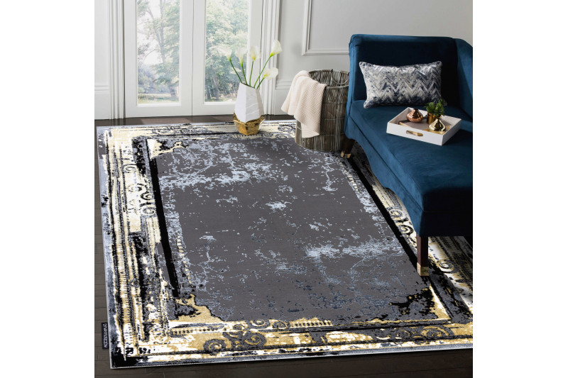 Koberec DE LUXE 628 Ornament vintage - šedý / zlatý