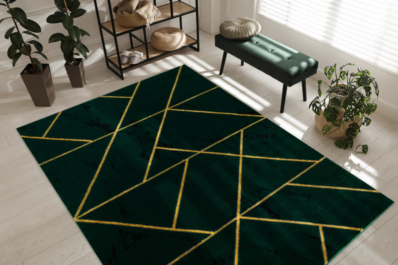 Koberec EMERALD exkluzivní 1012 glamour, styl geometrický, marmur lahvově zelený/zlatý