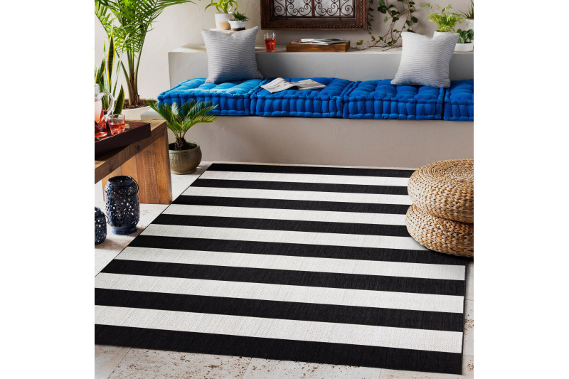 Koberec Floorlux sizal flat 48644/690 - Pásy černo bílý