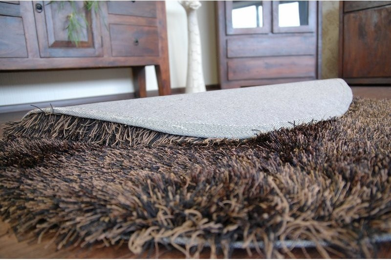 Koberec Love shaggy černý/braz 120 cm kruh