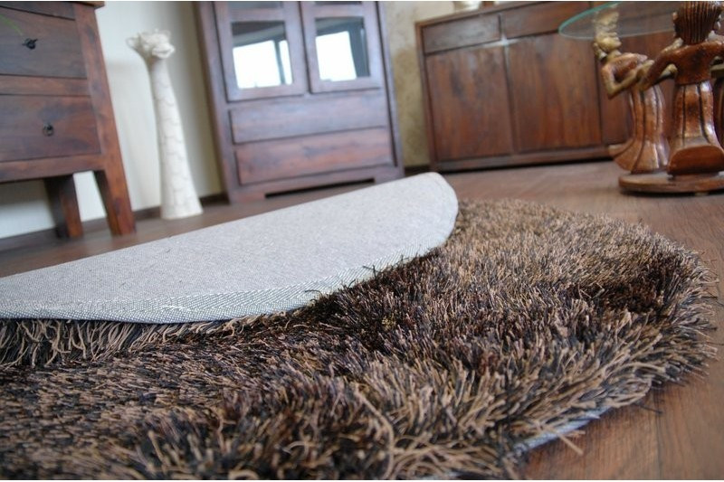 Koberec Love shaggy černý/braz 120 cm kruh