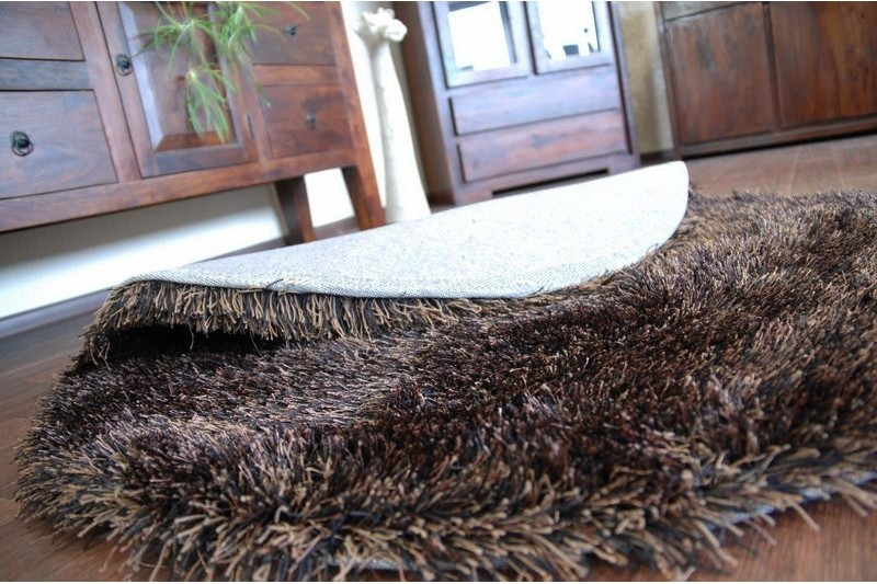 Koberec Love shaggy černý/braz 120 cm kruh