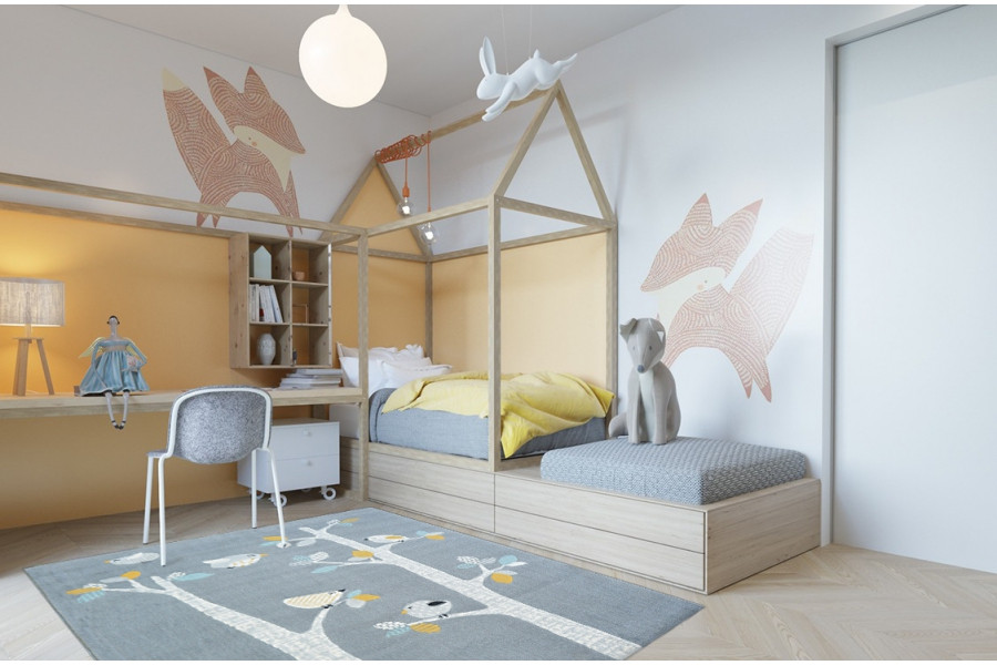 Koberec PASTEL 18405/072 -Ptáčci šedý