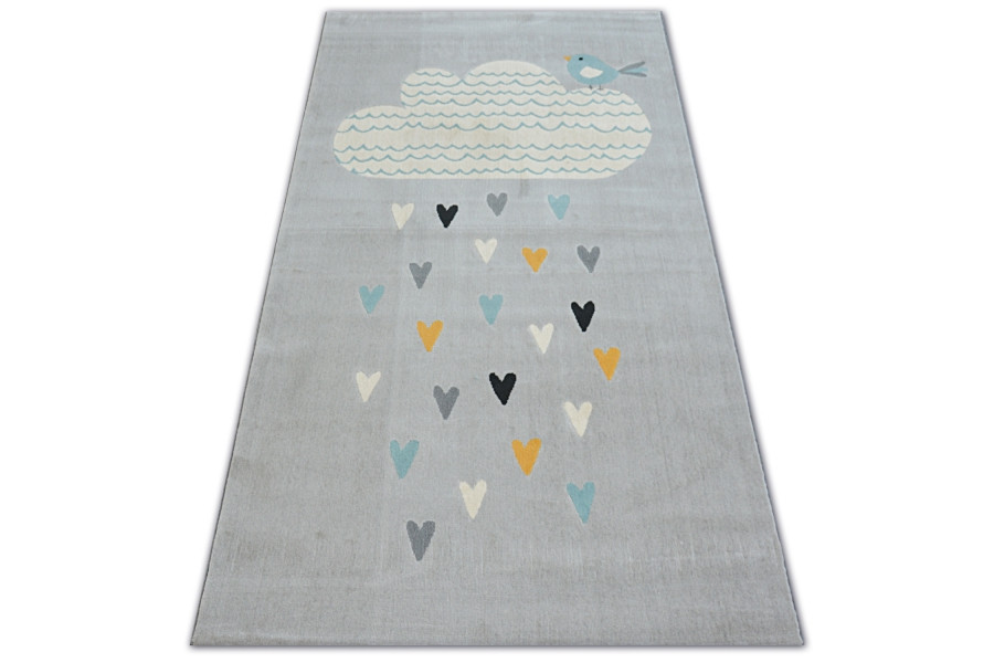 Koberec PASTEL 18409/652 - Obláček-Srdíčka-Ptáček šedý / krém / tyrkys