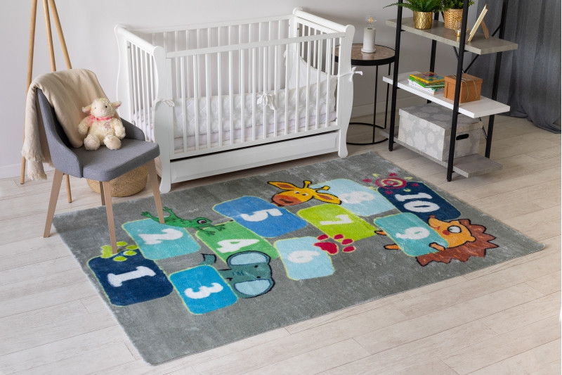 Koberec PLAY Klasy čísla zvířátka G3554-4 šedý