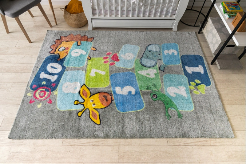 Koberec PLAY Klasy čísla zvířátka G3554-4 šedý