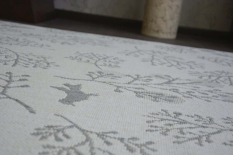 Koberec SIZAL FLAT 48774/367 Lístky ptáků krém šedý