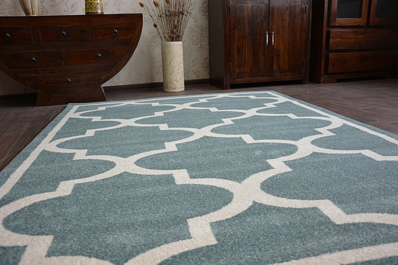 Koberec Sketch F730 tyrkysově / krémový trellis