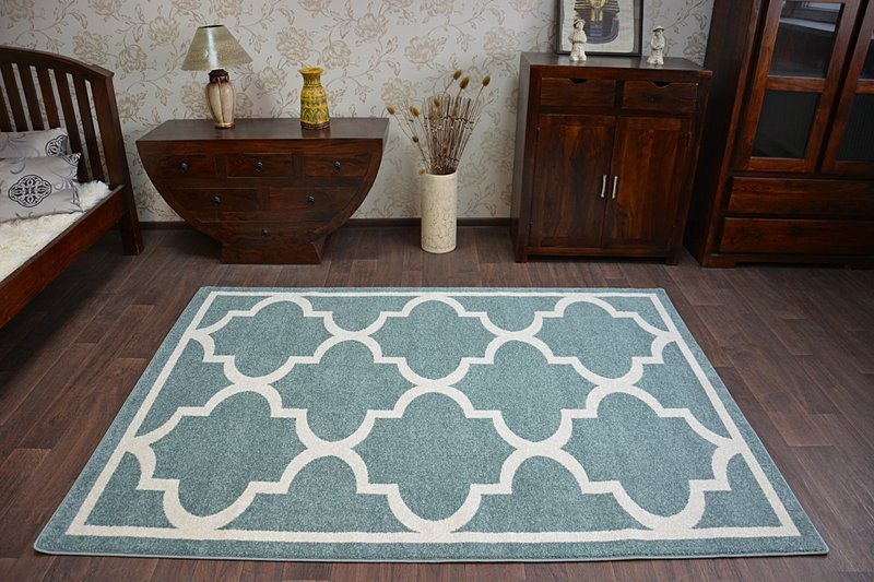 Koberec Sketch F730 tyrkysově / krémový trellis